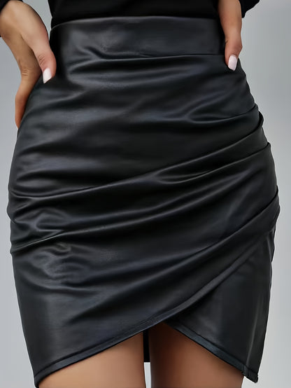 Women's Elegant PU Leather Skirt - Solid Color Half Skirt