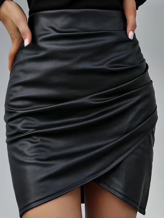 Women's Elegant PU Leather Skirt - Solid Color Half Skirt