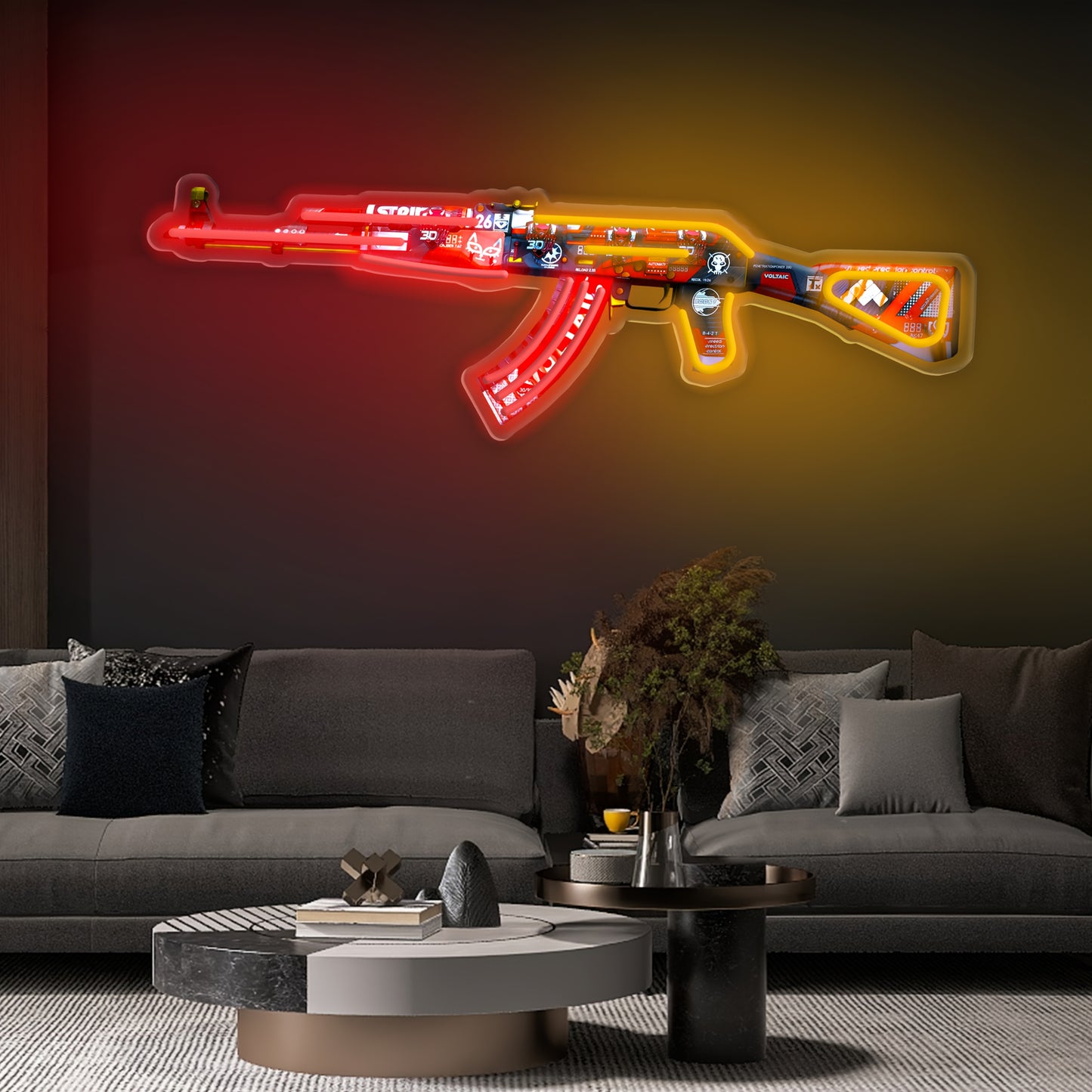 Cool AK47 Shaped Neon Lights | UV Printed, 59.99 cm by 18.49 cm, USB Powered with Ten Levels of Brightness, Suitable for Gaming Rooms and Home Decor, Perfect Gift for Friends