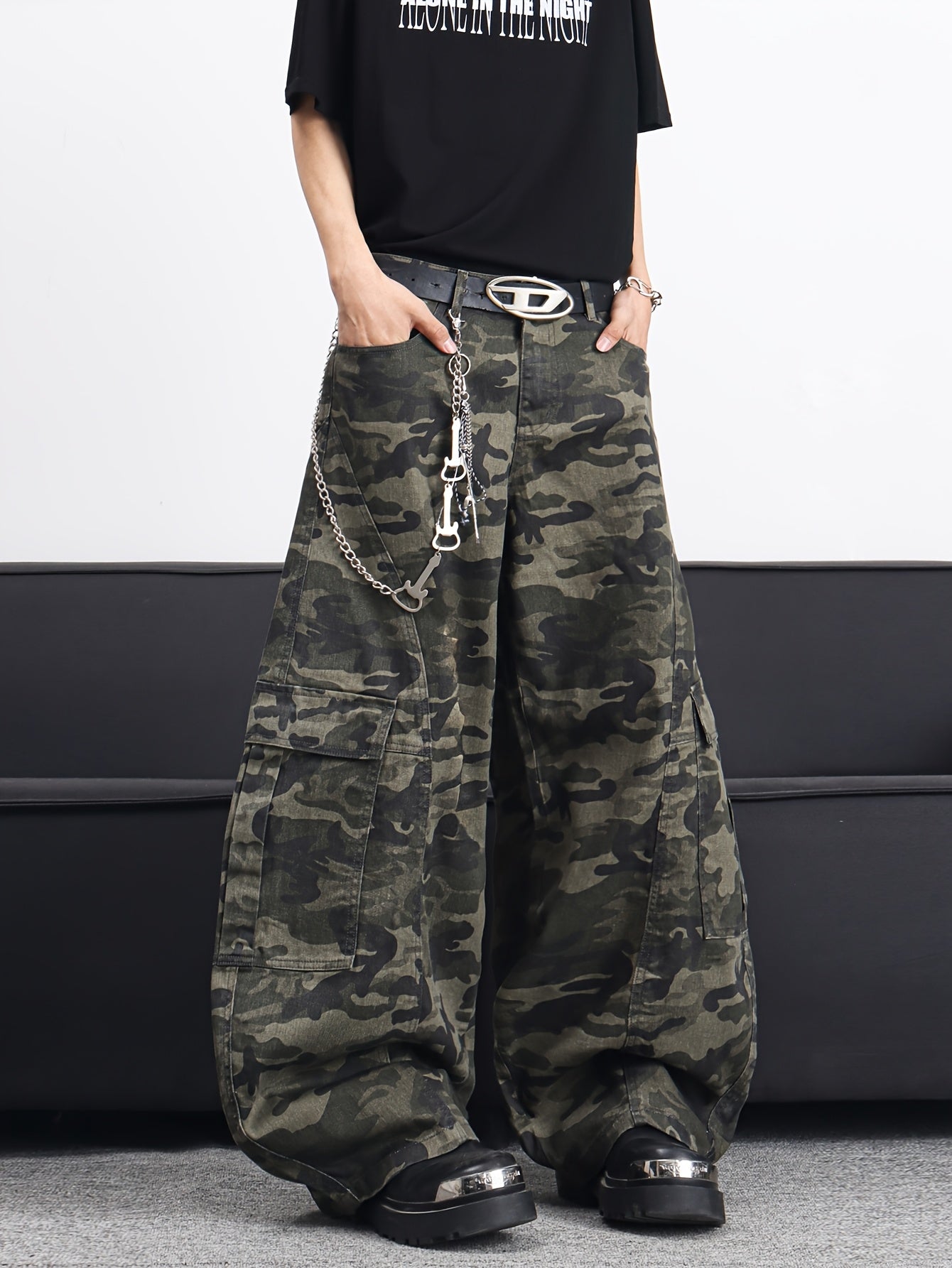 Men's American High Multi-Pocket Jeans - Camo Wide-Leg