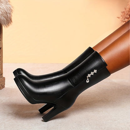 Women's Fleece-Lined Mid-Calf Boots - Rhinestone