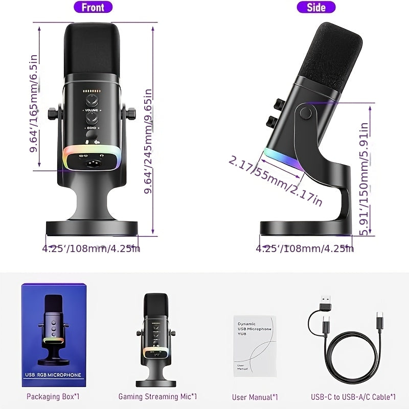 XLR/USB Dynamic Microphone - RGB Gaming Streaming Mic