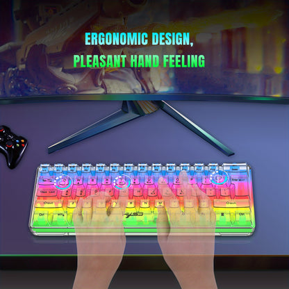 HXSJ 61-Key Gaming Keyboard - Full Transparent RGB Backlit USB-C