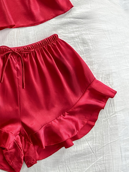 Women's All-Season V-Neck Pajama Set - Tie Waist Drawstring