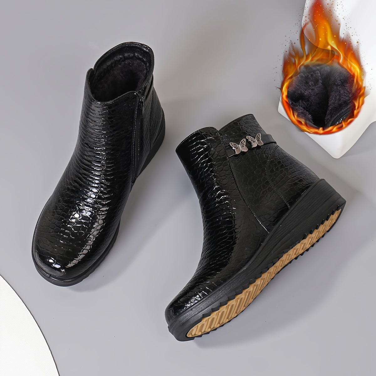 Women's Winter Warm Chunky Platform Ankle Boots - Side Zipper