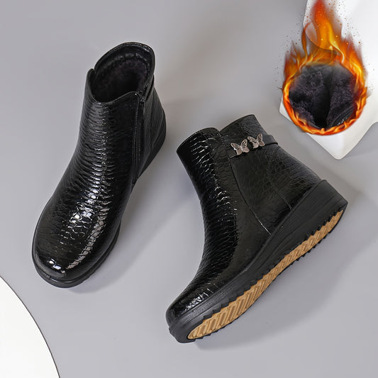 Women's Winter Warm Chunky Platform Ankle Boots - Side Zipper