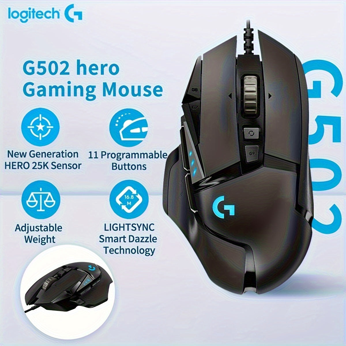 Logitech G502 HERO Wired Gaming Mouse - RGB with 11 Programmable Buttons