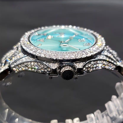 MISSFOX Luxury Couples' Quartz Watch - Ice Blue Rhinestone Luminous