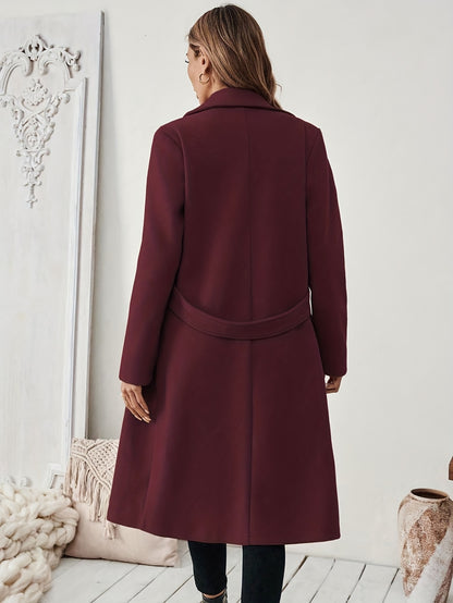 Women's Suit Collar Two-Tone Belted Long Coat - Elegant H-Line