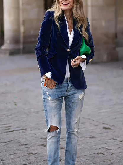 Women's Elegant Single-Breasted Blazer - Tailored Collar Long Sleeve