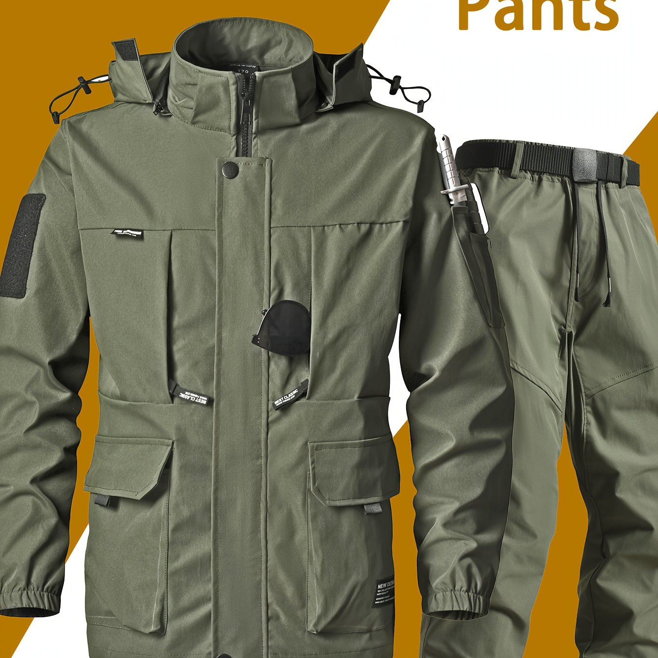 Men's Workwear Set - Hooded Multi-Pocket Jacket & Pants