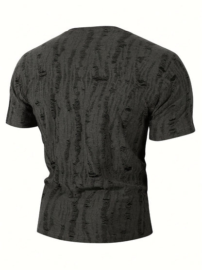 Men's Summer Distressed T-Shirt - Gray Ripped Design