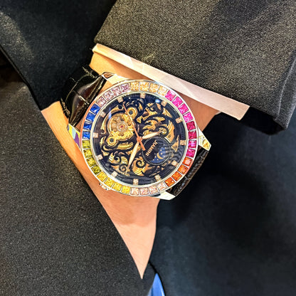 Jianni Men's Luxury Automatic Tourbillon Watch - Moon Sun Phases