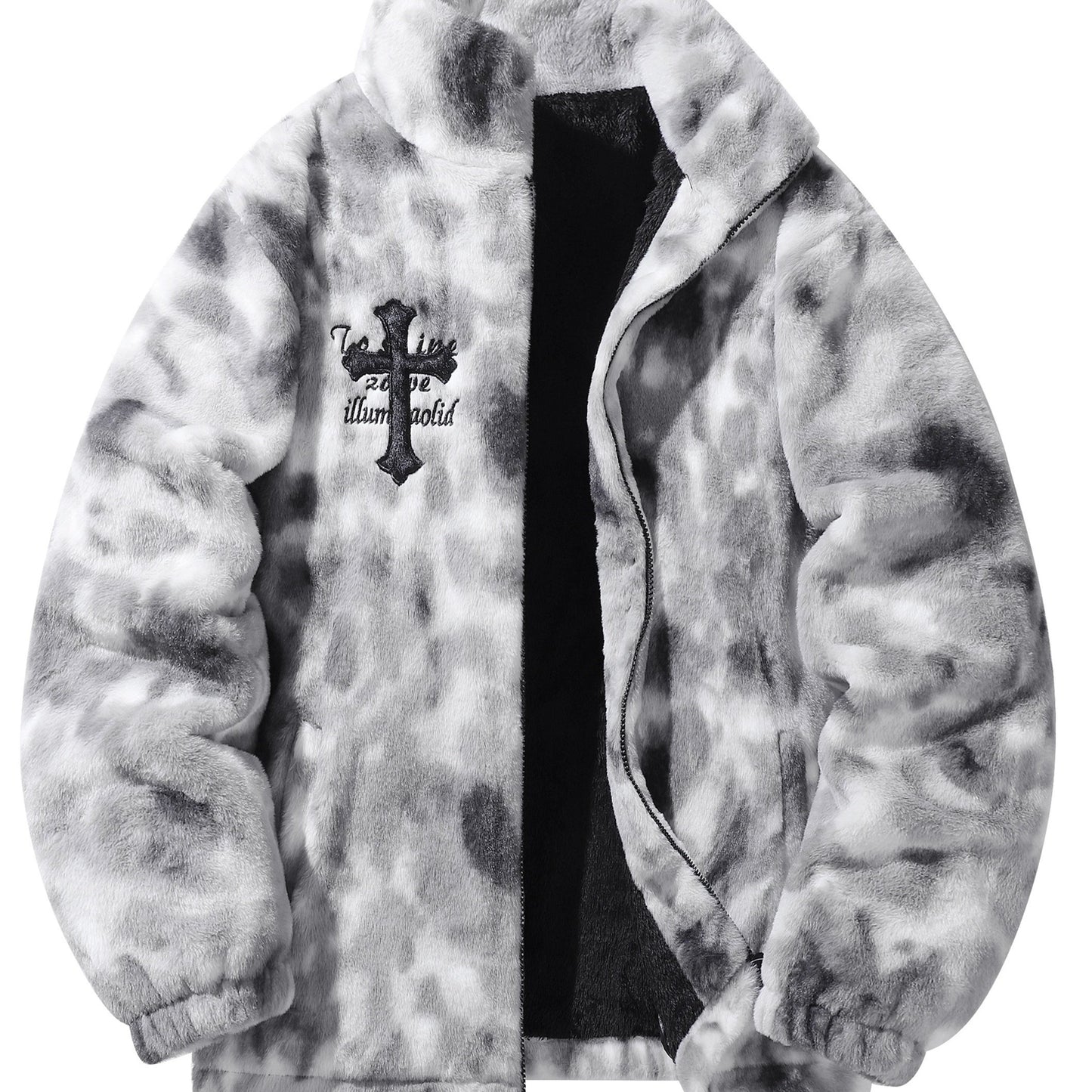 Men's Embroidered Jacket - Funnel Collar Zip-Up