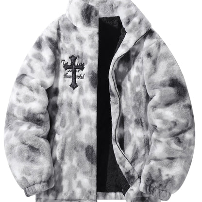 Men's Embroidered Jacket - Funnel Collar Zip-Up