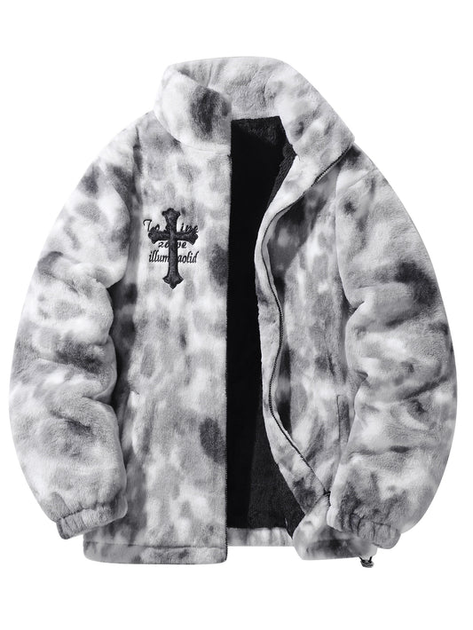 Men's Embroidered Jacket - Funnel Collar Zip-Up