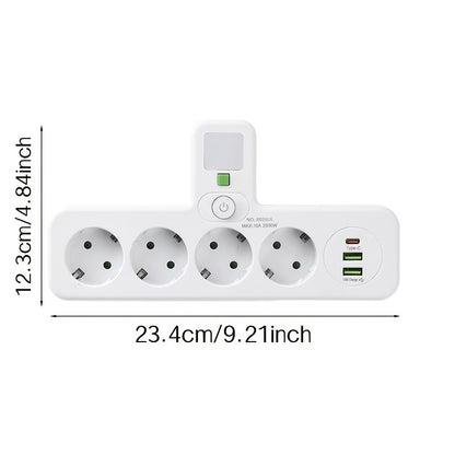 EU Plug Power Strip - 4 Sockets 2 USB Ports Night Light
