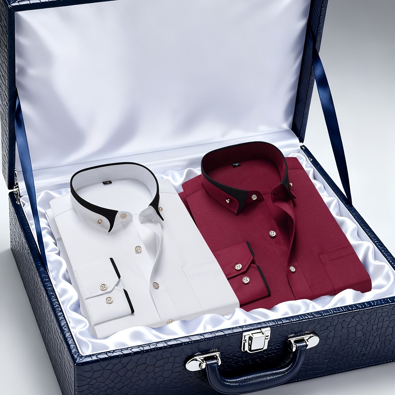 Men's Casual Business Shirt 1+1pc - Lapel Chest Pocket