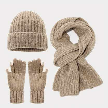3pcs Winter Set - Beanie Scarf Gloves Touch Screen Unisex