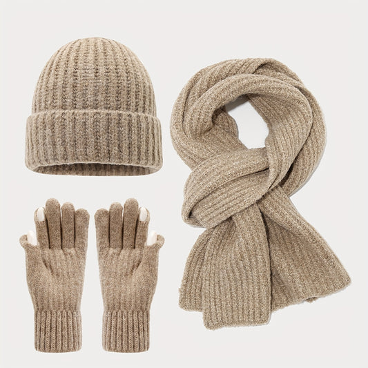 3pcs Winter Set - Beanie Scarf Gloves Touch Screen Unisex