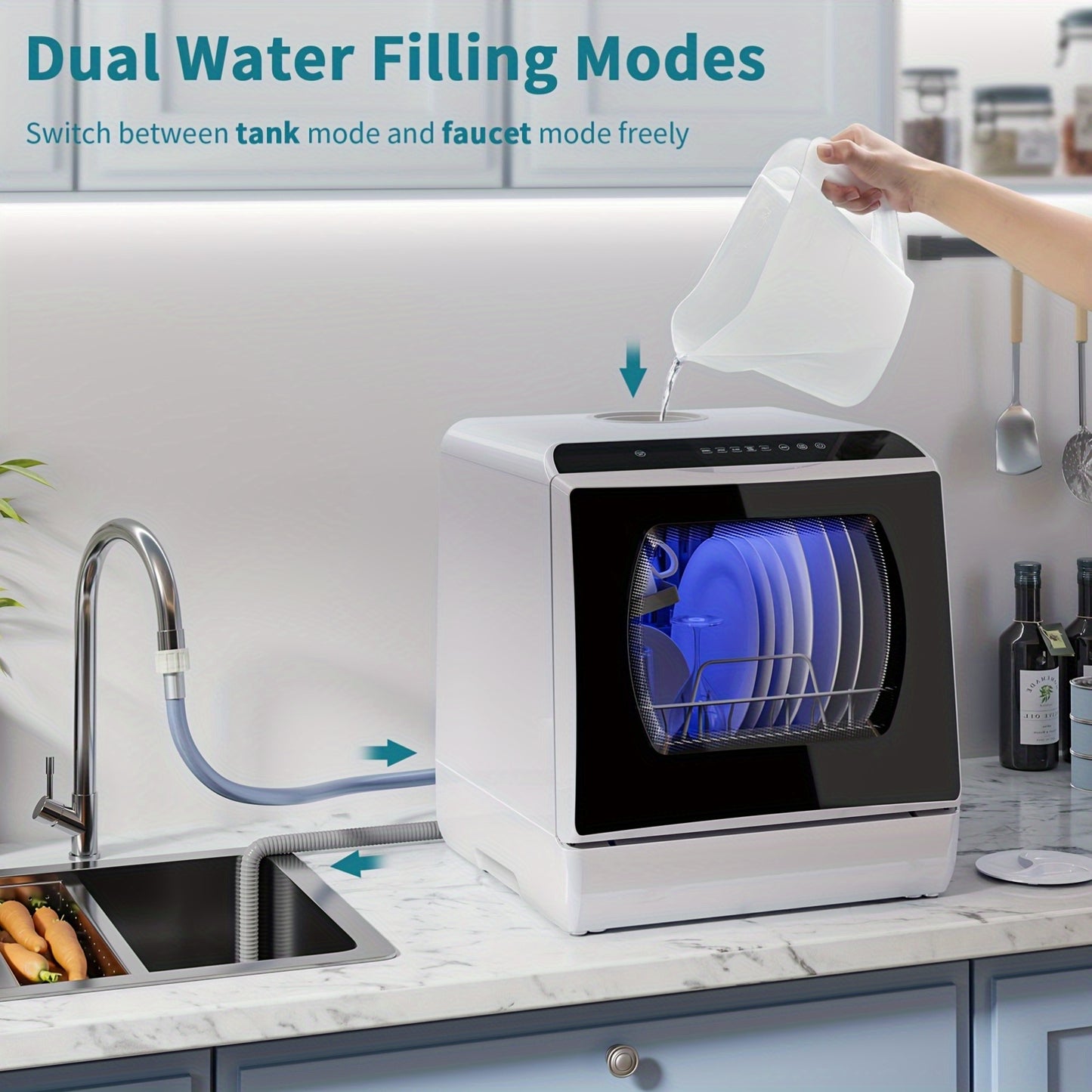 Airmsen Independent Countertop Dishwasher - 5+1 Programs 5L Tank