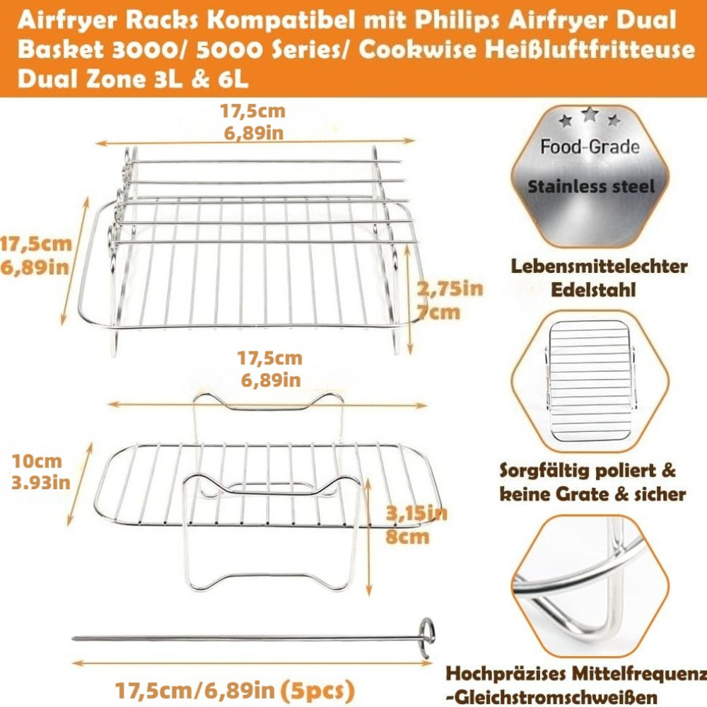 2pcs Stainless Steel Air Fryer Grill Racks - Philips NA350 NA550