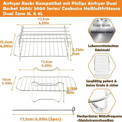 2pcs Stainless Steel Air Fryer Grill Racks - Philips NA350 NA550