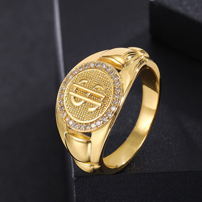 Luxury Avant-Garde Dollar Sign Ring with Cubic Zirconia Accents - Copper Band, Ideal for Parties, Thanksgiving, Christmas & Everyday Wear, Perfect Gift for Men and Women, Festive Jewelry|Avant-garde Ring|Copper Band Rin