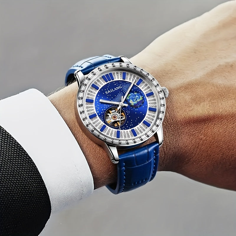 Men's Automatic Mechanical Watch - Casual Hollow Rhinestone Detail