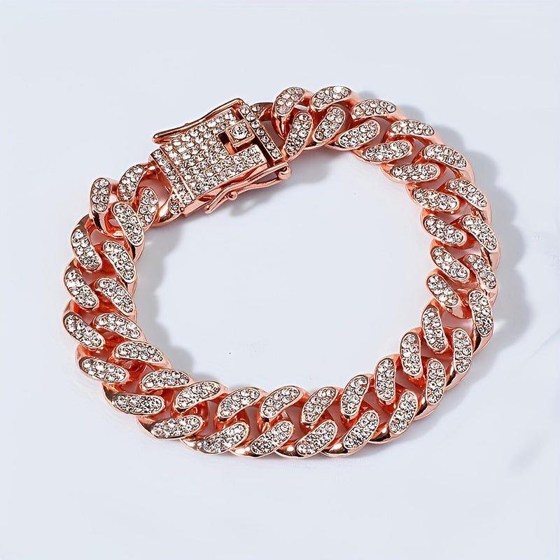 Luxurious Rhinestone Cuban Link Bracelet Unisex