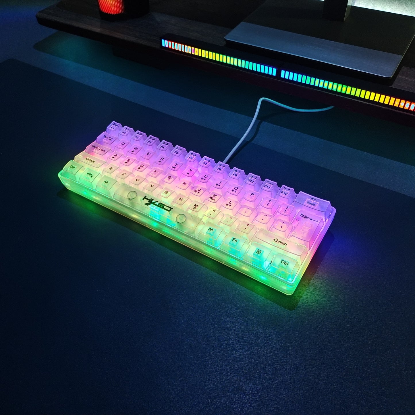 HXSJ 61-Key Gaming Keyboard - Full Transparent RGB Backlit USB-C