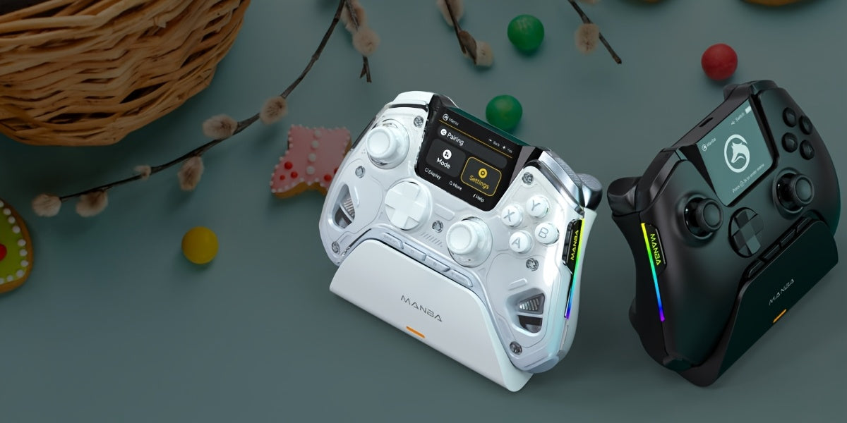 (No Drift) Interactive Screen Wireless Gaming Controller for iOS/for Switch/PC/Android/Steam Deck, Hall Effect Stick & Trigger, RGB Lighting, Remappable Buttons, 1800mAh with Charging Dock-V2 (Black). Notice Not Compatible wi