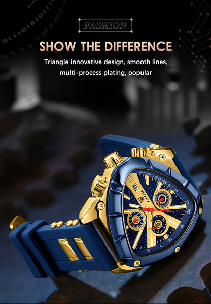 LIGE Men's Quartz Watch - Minimalist Triangle Dial World Time