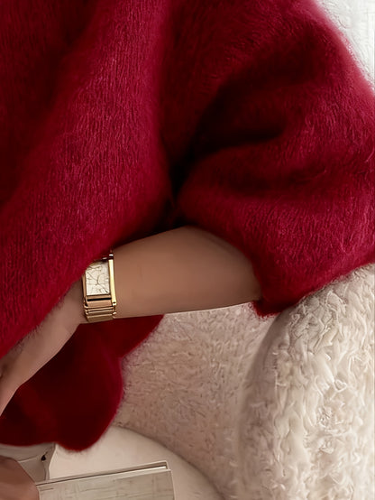 Women's Alpaca Sweater - Elegant Round Neck Winter Coat, Soft Warm Pure Color Blouses | High Elasticity for a Flattering Fit | Solid Color Sweaters for Dresses, Skirts & Pants Toppings | Hand Wash/Dry Clean (Autumn/Winter War