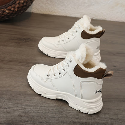 Women's Insulated Winter Lightweight Boots - Plush Collar Thick Sole White