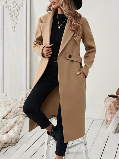 Women's Suit Collar Two-Tone Belted Long Coat - Elegant H-Line
