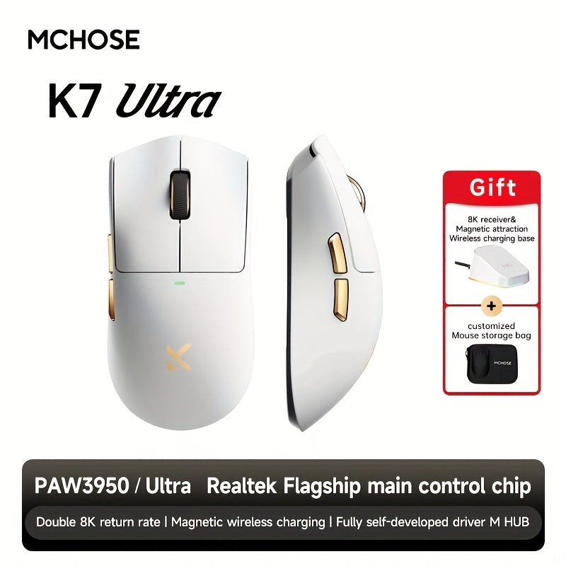 MCHOSE K7 Ultra Wireless Gaming Mouse - 8K 42000 DPI Magnetic Dock