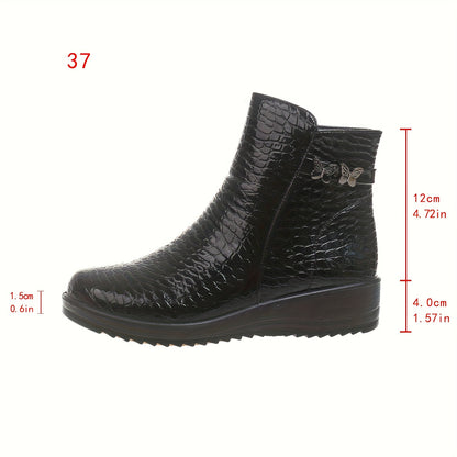 Women's Winter Warm Chunky Platform Ankle Boots - Side Zipper