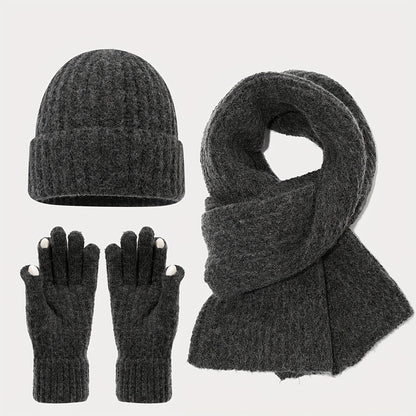 3pcs Winter Set - Beanie Scarf Gloves Touch Screen Unisex