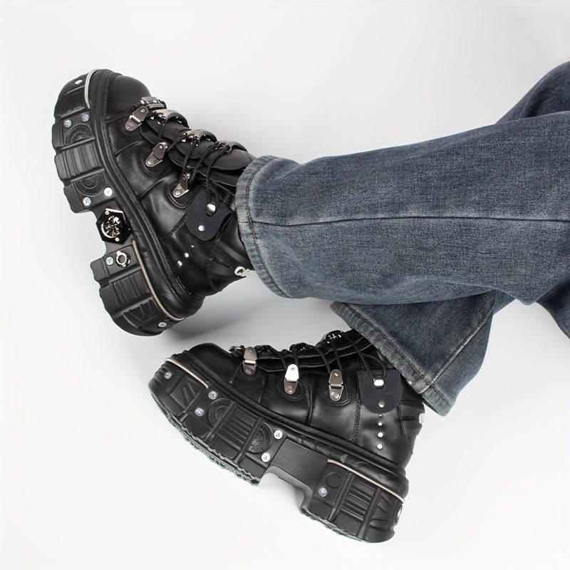 Women's Black Punk Platform Sneakers - High Heel Metal Decor Y2K