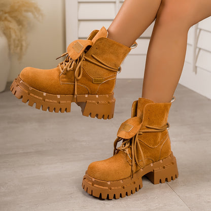 Women's Red Retro Chunky Platform Boots - Maroon Ankle