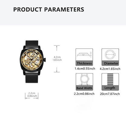 Auréline Automatic Hollow Mechanical Watch - Yellow Black Mesh