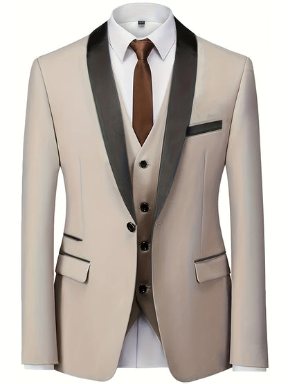Men's 3pcs Suit Set - Blazer Vest Pants Elegant