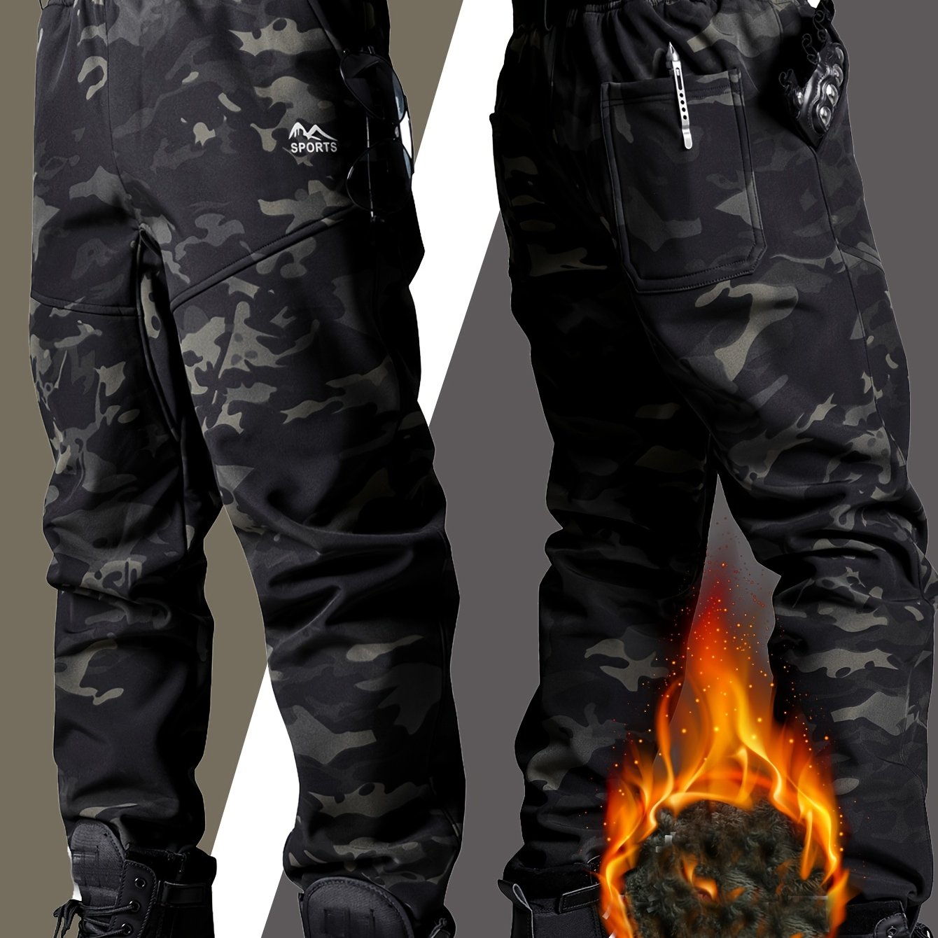 Men's Heavy-Duty Thermal Pants - Drawstring Waist Olive Green