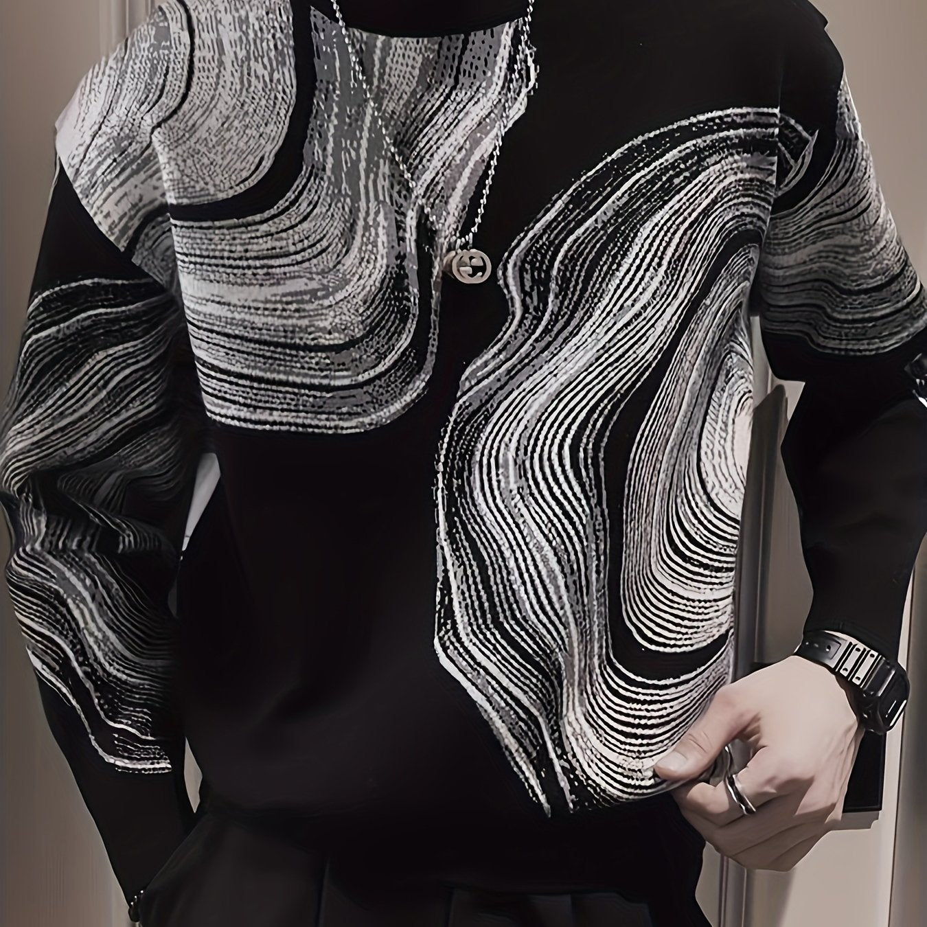 Men's Creative Jacquard Knit Sweater - Round Neck Pullover