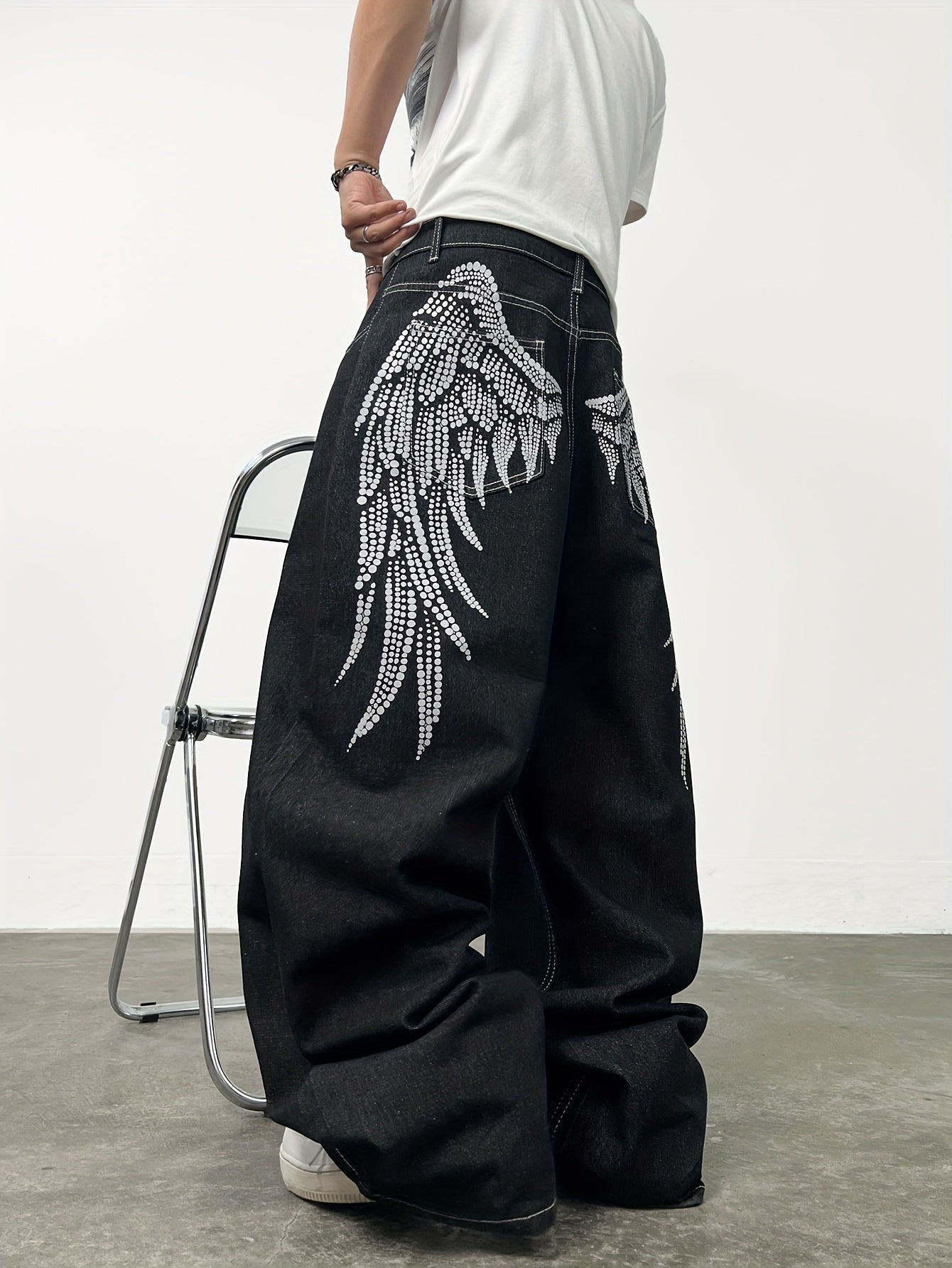 Unisex Y2K American Streetwear Printed Pants - Black Loose-Fit