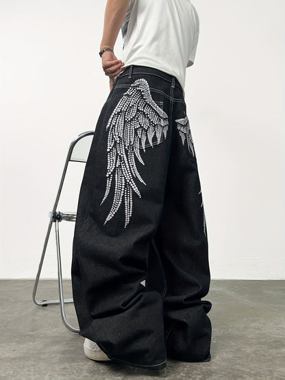 Unisex Y2K American Streetwear Printed Pants - Black Loose-Fit