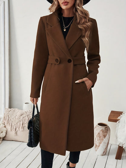Women's Suit Collar Two-Tone Belted Long Coat - Elegant H-Line