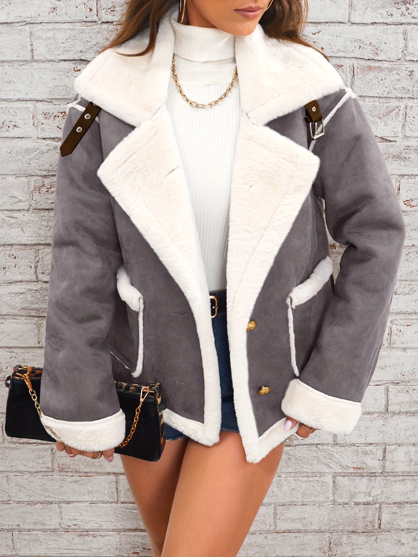 Women's Winter Jacket - Pink & White Collar with Pockets