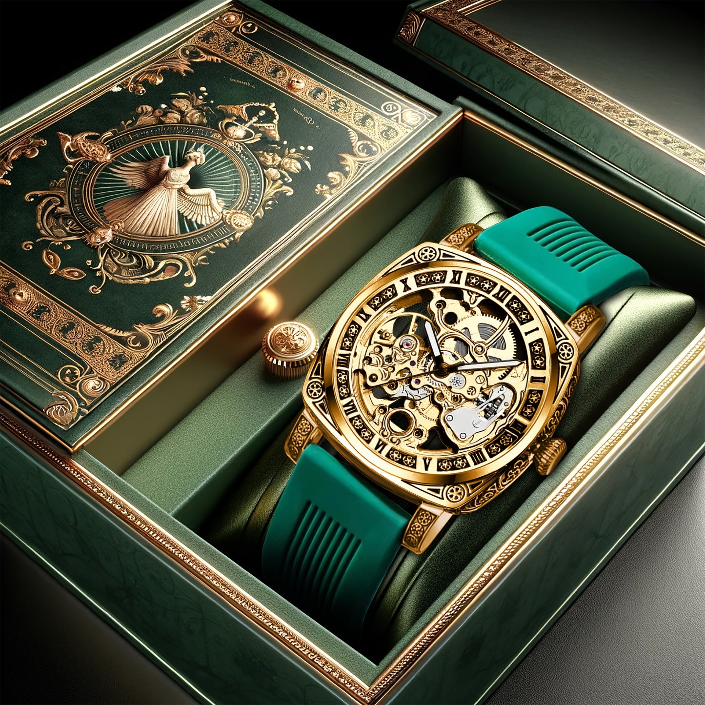 VerdeMontre Mechanical Watch - Luxury Square Automatic Green Strap